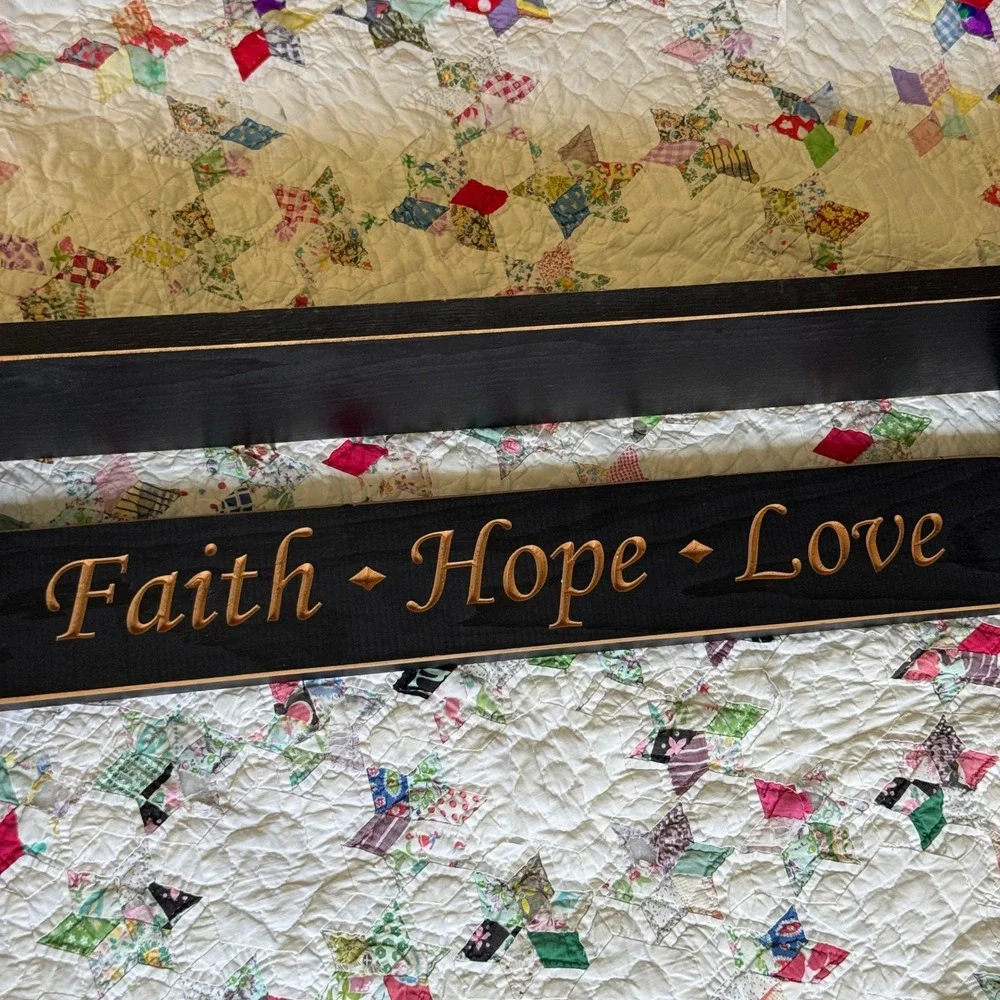 Black Engraved Faith Hope Love Wood Floating Wall Shelf 36